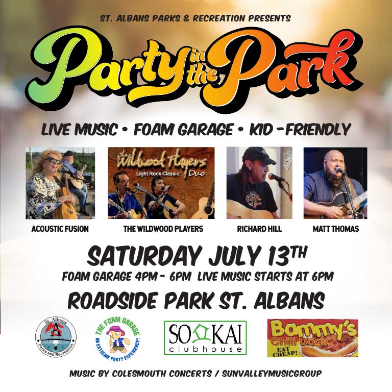 Party in the Park - July 13th - 4pm -6pm - Roadside Park