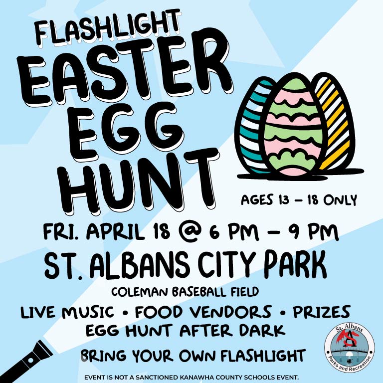 Flashlight Easter Egg Hunt for Teens - April 18th 6pm - St. Albans City Park Baseball Field